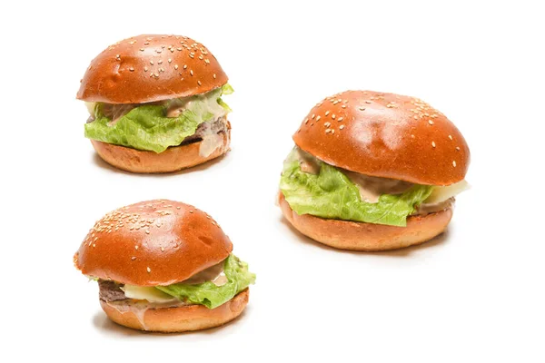 Hamburger Odizolowany Białym Tle Widok Góry — Zdjęcie stockowe