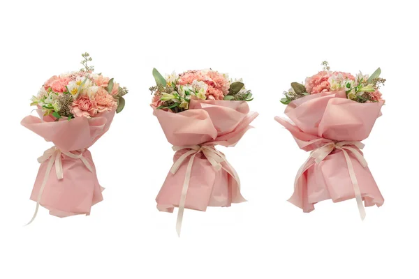 Bouquet Soft Pink Flowers Pink Wrapping Paper — Stock Photo, Image