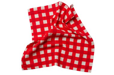Kırmızı peçete beyaz arka planda izole edilmiş. Boşluğu kopyala. 