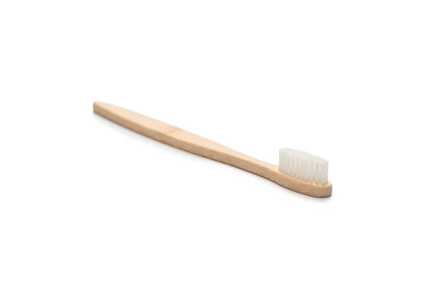 Bambus Zahnbürste Isoliert Auf Weißem Hintergrund Ansicht Von Oben — Stockfoto