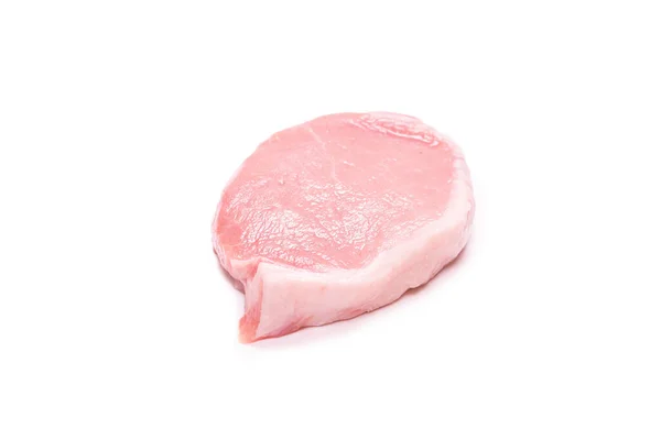 Raw Pork Pieces Isolated White Background Top View — Stock Photo, Image