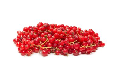 Beyaz arka planda leziz kırmızı frenk üzümü. Üst görünüm.