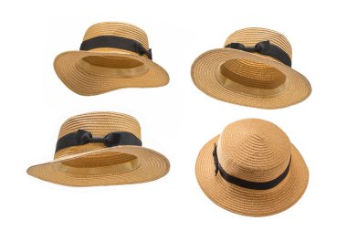 Siyah pruvalı hasır şapka beyaz arkaplanda izole. 