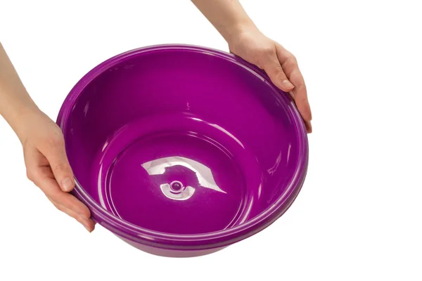 Lavabo Púrpura Manos Mujer Aisladas Sobre Fondo Blanco —  Fotos de Stock