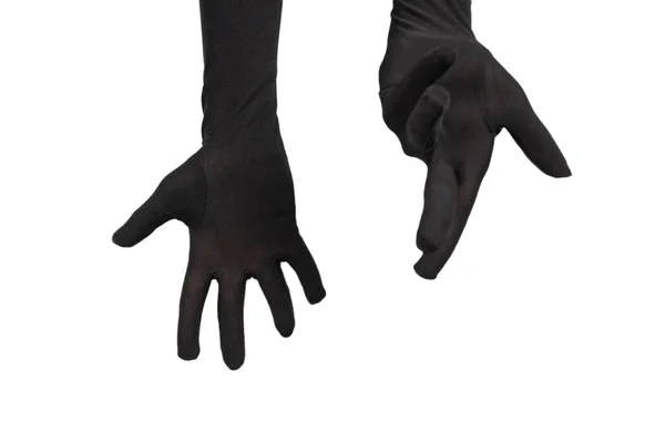 Woman Long Black Gloves Wanting Asking Something Isolated White Background — Stock Photo, Image