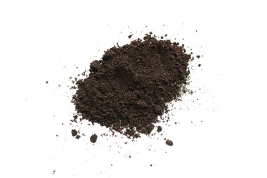 Beyaz arka planda izole edilmiş bitkiler için kara toprak. Yer deseni.