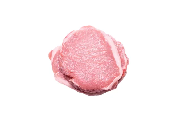 Raw Pork Pieces Isolated White Background Top View — Stock Photo, Image