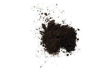 Beyaz arka planda izole edilmiş bitkiler için kara toprak. Yer deseni.