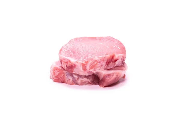 Raw Pork Pieces Isolated White Background Top View — Stock Photo, Image