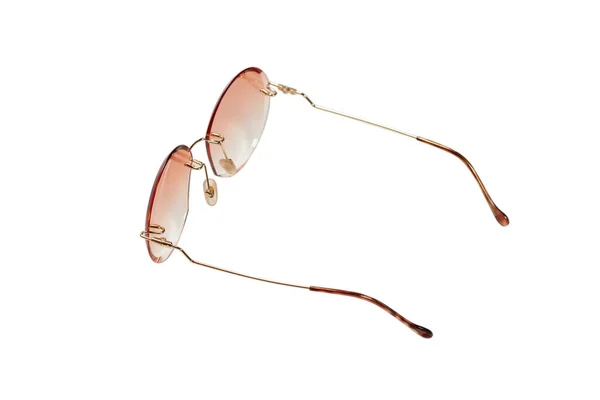 Redondo Verão Mulher Óculos Sol Isolado Fundo Branco — Fotografia de Stock