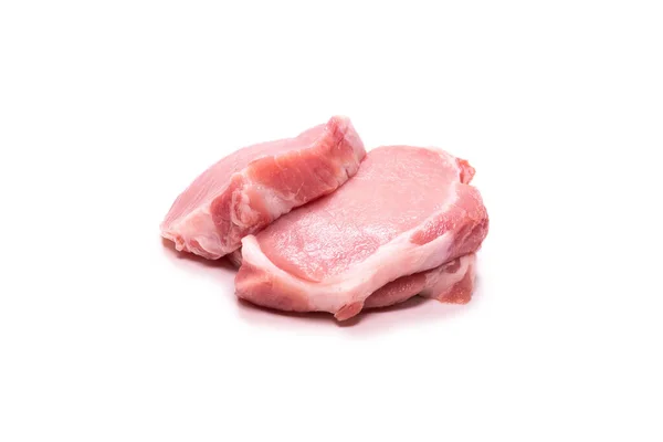 Raw Pork Pieces Isolated White Background Top View — Stock Photo, Image