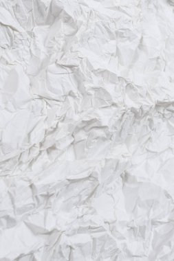 Buruşmuş beyaz kağıt arka plan. Üst görünüm. 