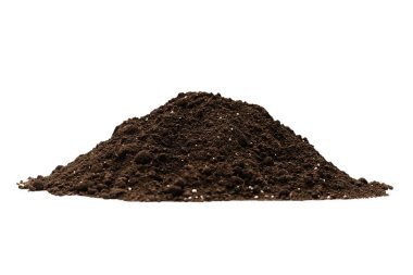 Beyaz arka planda izole edilmiş bitkiler için kara toprak. Yer deseni.