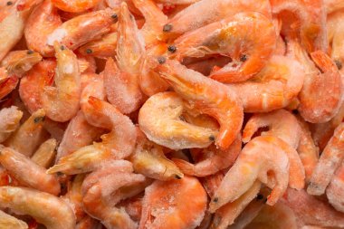 Buzlu taze karides. Üst görünüm.  
