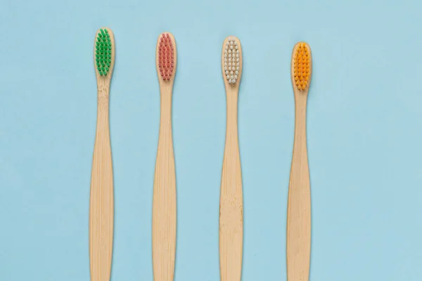 Bamboo Toothbrush Blue Background Top View — Stock Photo, Image