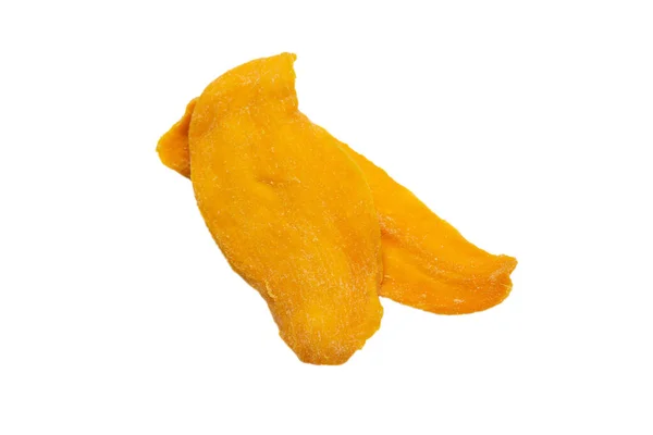 Torra Välsmakande Mango Skivor Isolerade Vit Bakgrund Ovanifrån — Stockfoto
