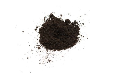 Beyaz arka planda izole edilmiş bitkiler için kara toprak. Yer deseni.