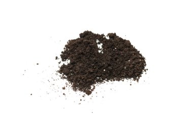 Beyaz arka planda izole edilmiş bitkiler için kara toprak. Yer deseni.