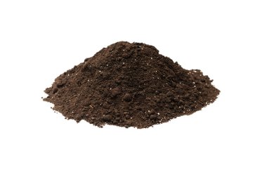 Beyaz arka planda izole edilmiş bitkiler için kara toprak. Yer deseni.