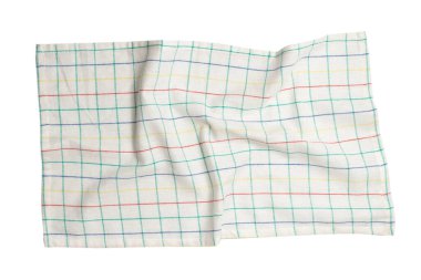 Beyaz peçete beyaz arka planda izole edilmiş. Boşluğu kopyala. 