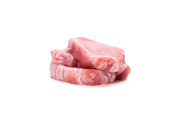 Raw Pork Pieces Isolated White Background Top View — Stock Photo, Image