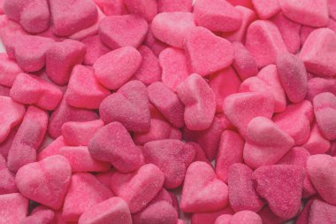 Lezzetli jelibon şekerler. Üst Manzara. Pembe jöleli şeker arka planı. 