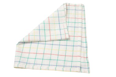 Beyaz peçete beyaz arka planda izole edilmiş. Boşluğu kopyala. 