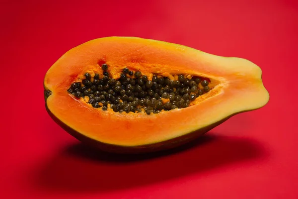 Papaya Frukt Orange Bakgrund Tropisk Frukt Hälften Papaya — Stockfoto