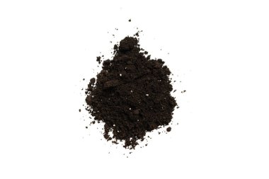 Beyaz arka planda izole edilmiş bitkiler için kara toprak. Yer deseni.