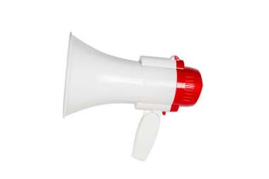 Beyaz bir arka plan üzerinde izole bir megafon. 