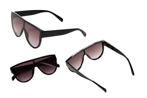 Frau Schwarze Trendige Sonnenbrille Isoliert Auf Weißem Hintergrund — Stockfoto
