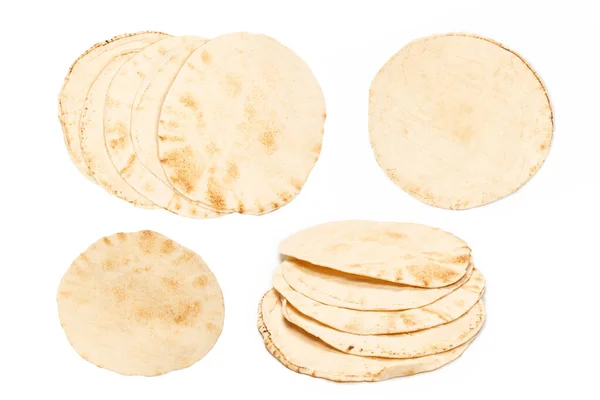 Gegrilde Pitta Brood Geïsoleerd Witte Achtergrond Bovenaanzicht — Stockfoto