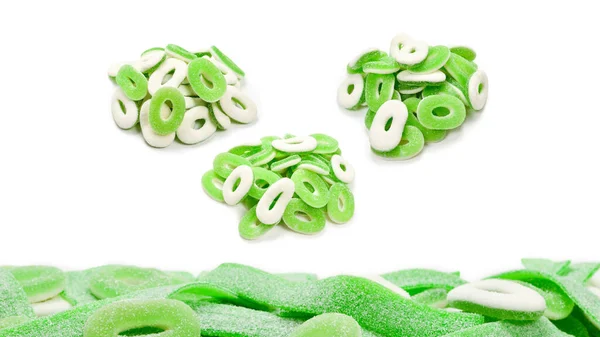 Keret Válogatott Zöld Nyúm Cukorka Izolált Fehér Felülnézet Szöveg Vagy — Stock Fotó