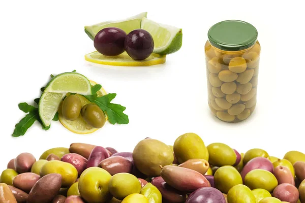 Gustoso Mix Olive Sfondo Vista Dall Alto — Foto Stock