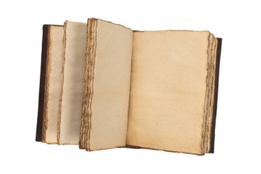 Beyaz bir arkaplanda izole edilmiş boş eski bir defter. Boşluğu kopyala.  