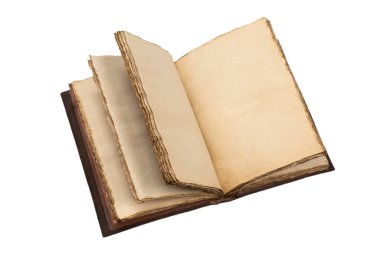 Beyaz bir arkaplanda izole edilmiş boş eski bir defter. Boşluğu kopyala.  