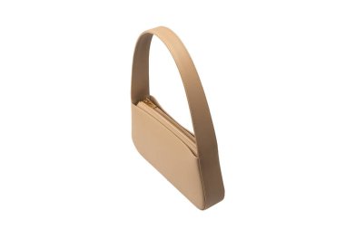 Beyaz arka planda izole edilmiş bej kadın deri çanta..