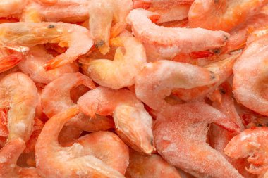 Buzlu taze karides. Üst görünüm.  
