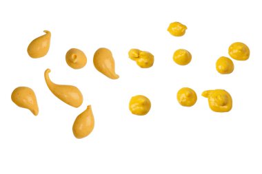 Sarı sos beyaz arka planda izole edilmiş. Üst görünüm. 