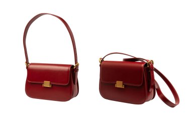 Burgundy omuz deri çanta beyaz arka planda izole. 