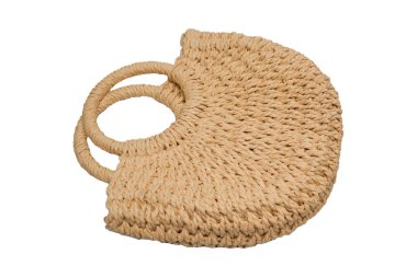 Beyaz bir arkaplanda izole edilmiş bej bir saman torbası.. 