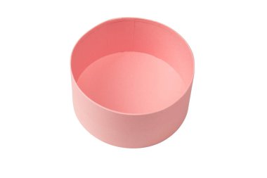 Beyaz arkaplanda izole edilmiş pembe yuvarlak boş kutu. 