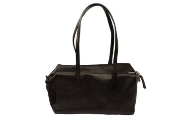 Beyaz arka planda siyah deri çanta. Çanta..