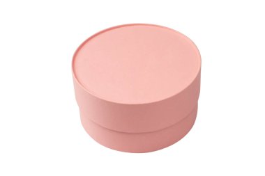 Beyaz arkaplanda izole edilmiş pembe yuvarlak boş kutu.