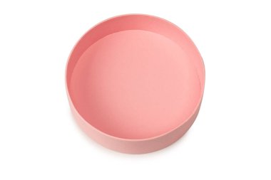 Beyaz arkaplanda izole edilmiş pembe yuvarlak boş kutu.