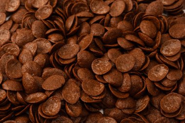 Mısır gevreği arka plan ve doku. Çikolatalı mısır gevreği. Üst görünüm.