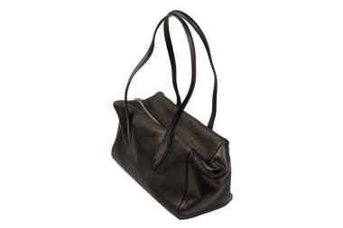 Beyaz arka planda siyah deri çanta. Çanta..