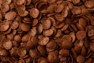 Mısır gevreği arka plan ve doku. Çikolatalı mısır gevreği. Üst görünüm.