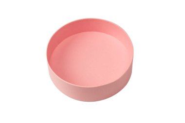 Beyaz arkaplanda izole edilmiş pembe yuvarlak boş kutu.