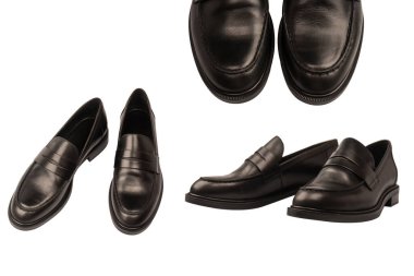 Beyaz arka planda izole edilmiş siyah deri ayakkabılar..